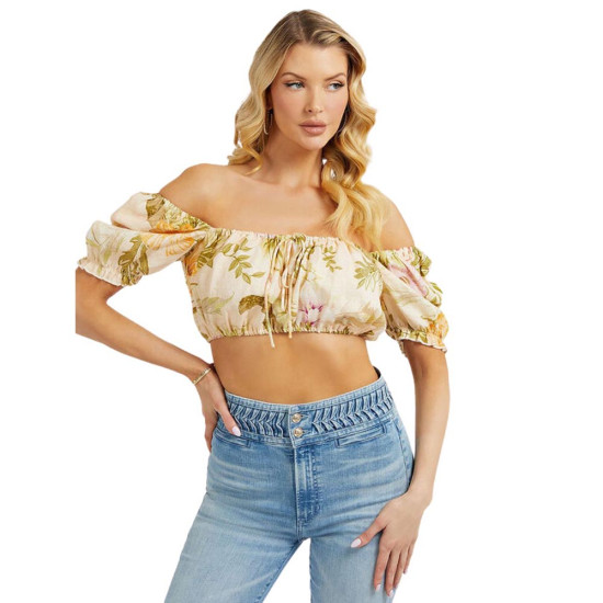 Guess Γυναικείο μπλουζάκι Mayara Puff Linen Top